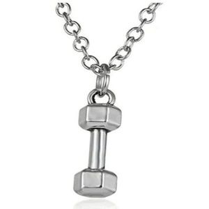 SILVER PUNK BARBELL-SHAPED PENDANT NECKLACE